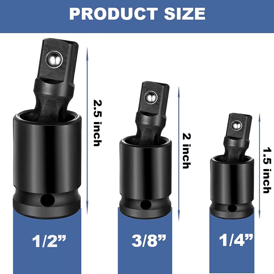 Universal Joint Socket Set, 3 Piece Swivel Impact 1/4, 3/8, 1/2 In – image 5