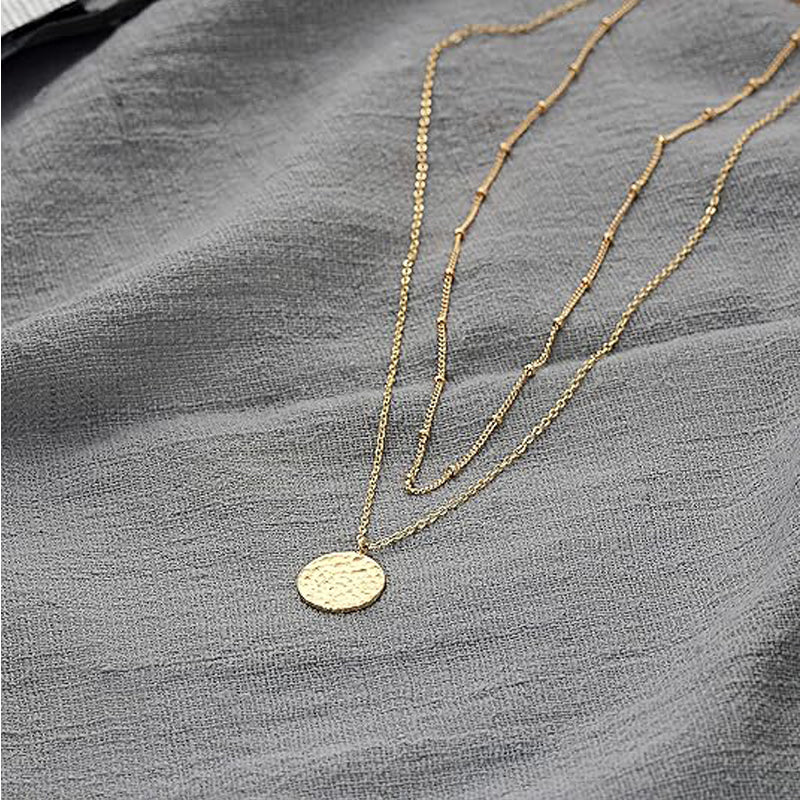 Layered Choker Necklace, Gold Tone Bar and Coin Charms – image 2
