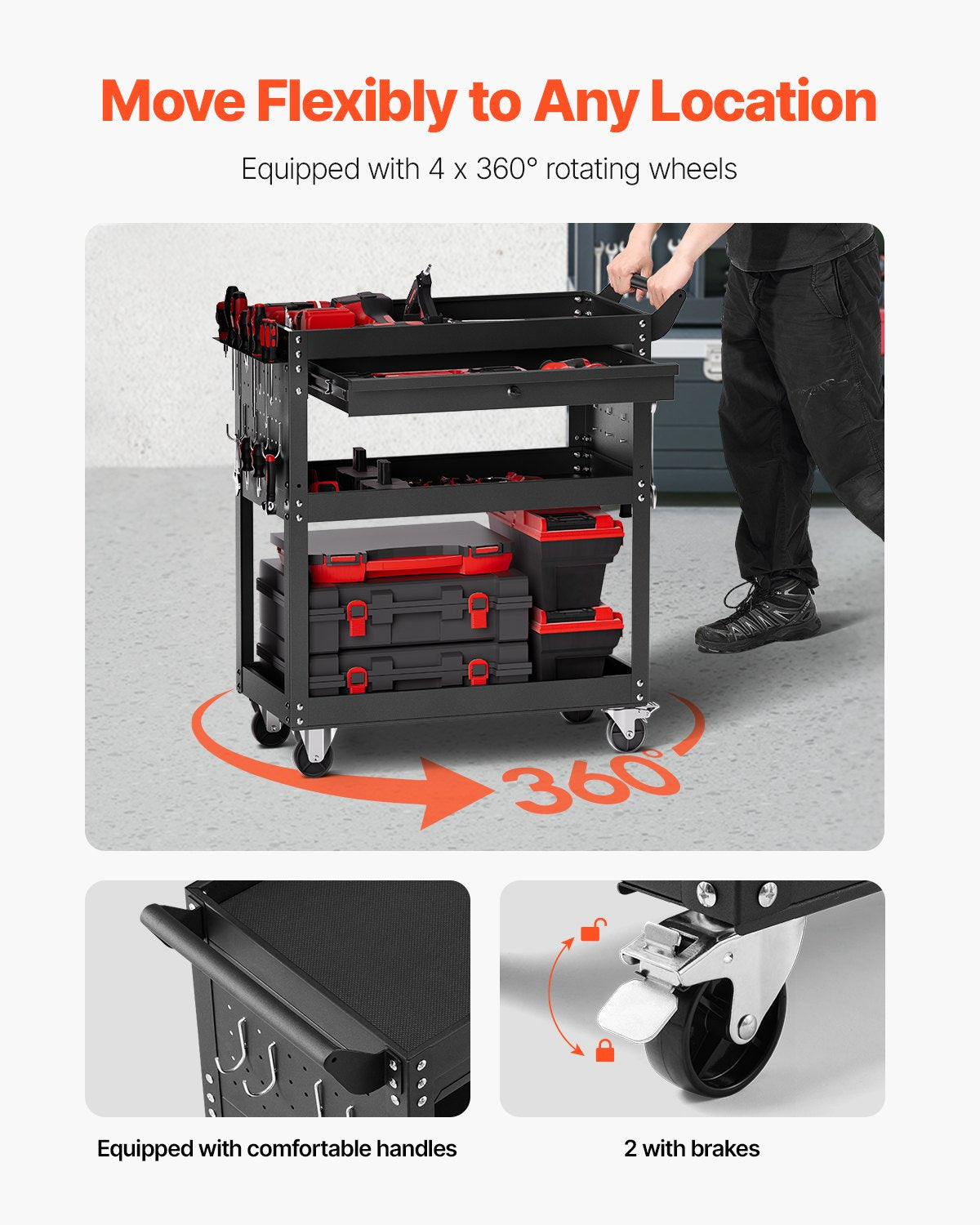 Rolling Tool Cart 4-Tier 350 lb with Lockable Drawer – image 4