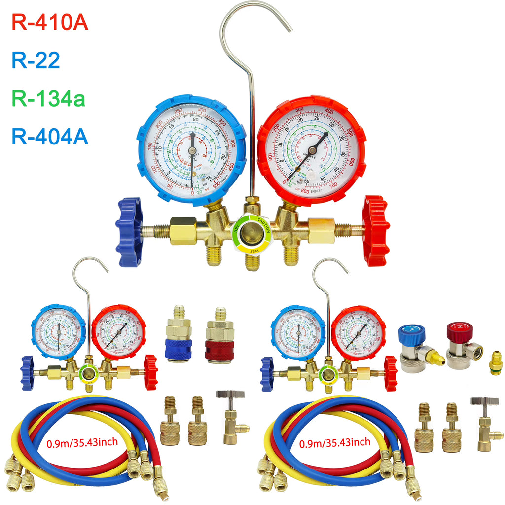 HVAC AC Manifold Gauge Set with Hoses and Hook