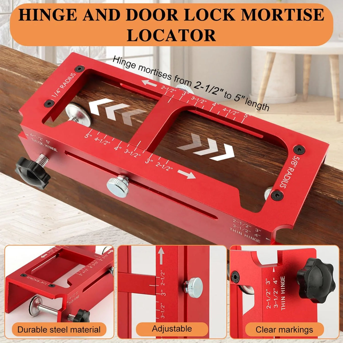 Door Hinge Jig – Aluminum Router Mortise Template Kit, 2.5–5 in – image 5