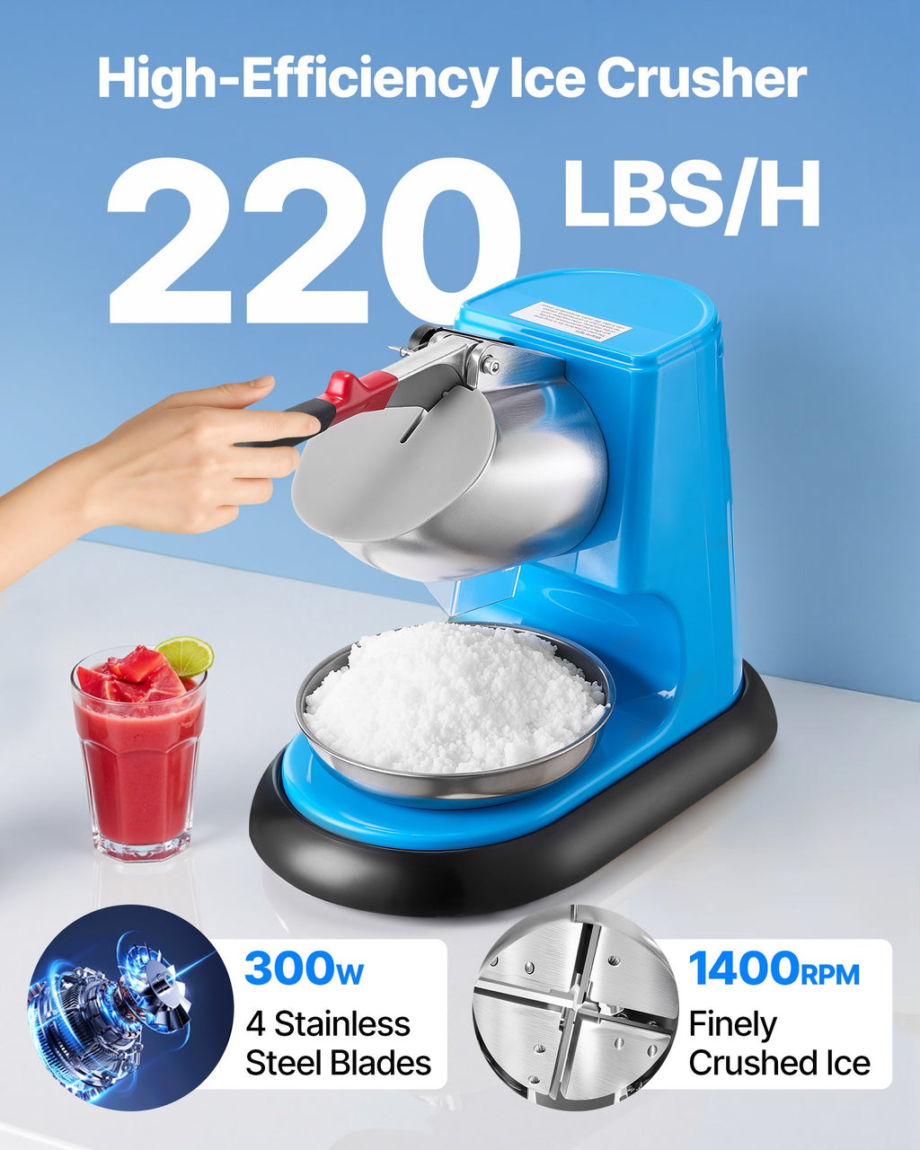 Electric Ice Shaver & Snow Cone Machine, 220 lb/h Commercial Ice Crusher – image 3