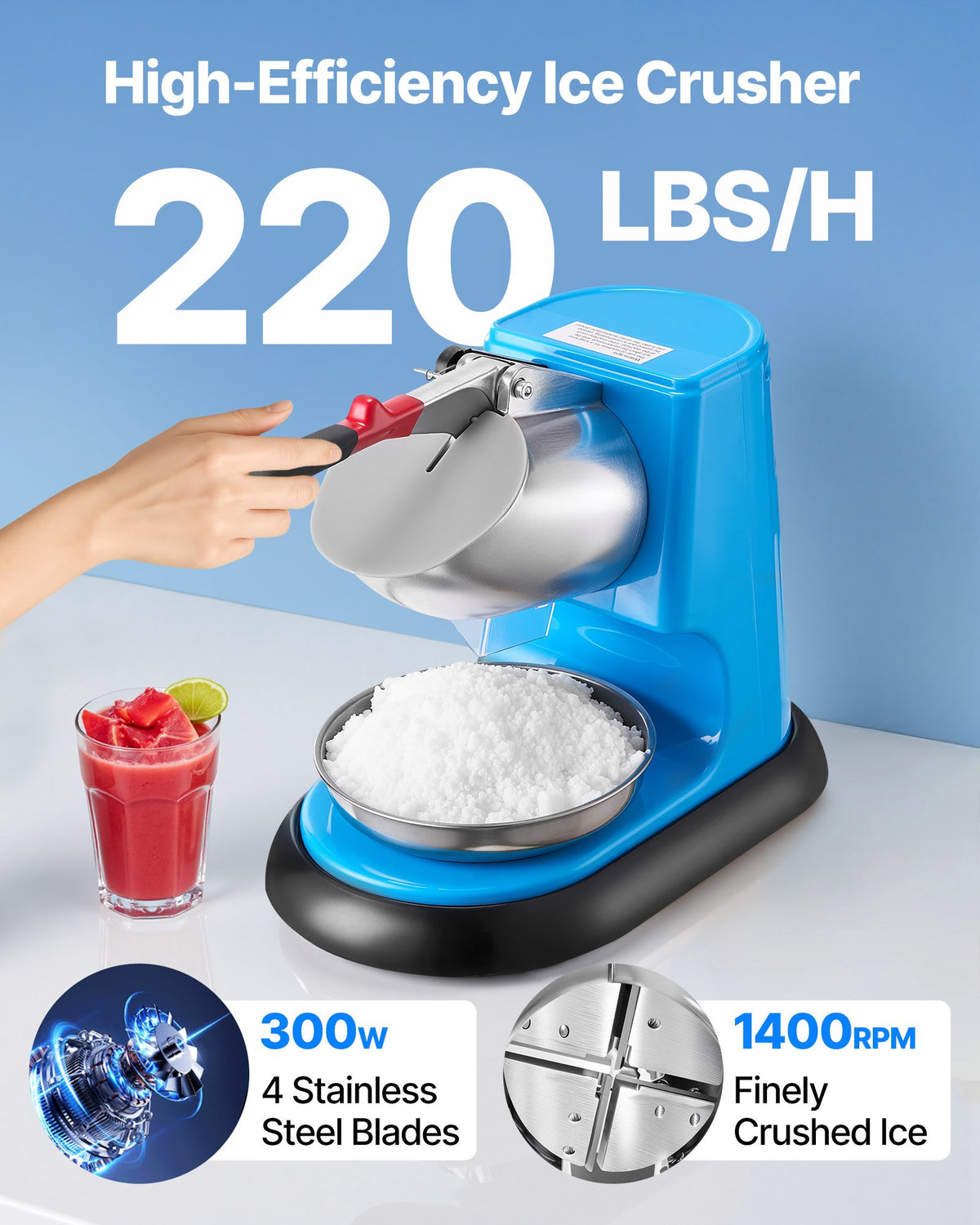 Electric Ice Shaver & Snow Cone Machine, 220 lb/h Commercial Ice Crusher – image 3