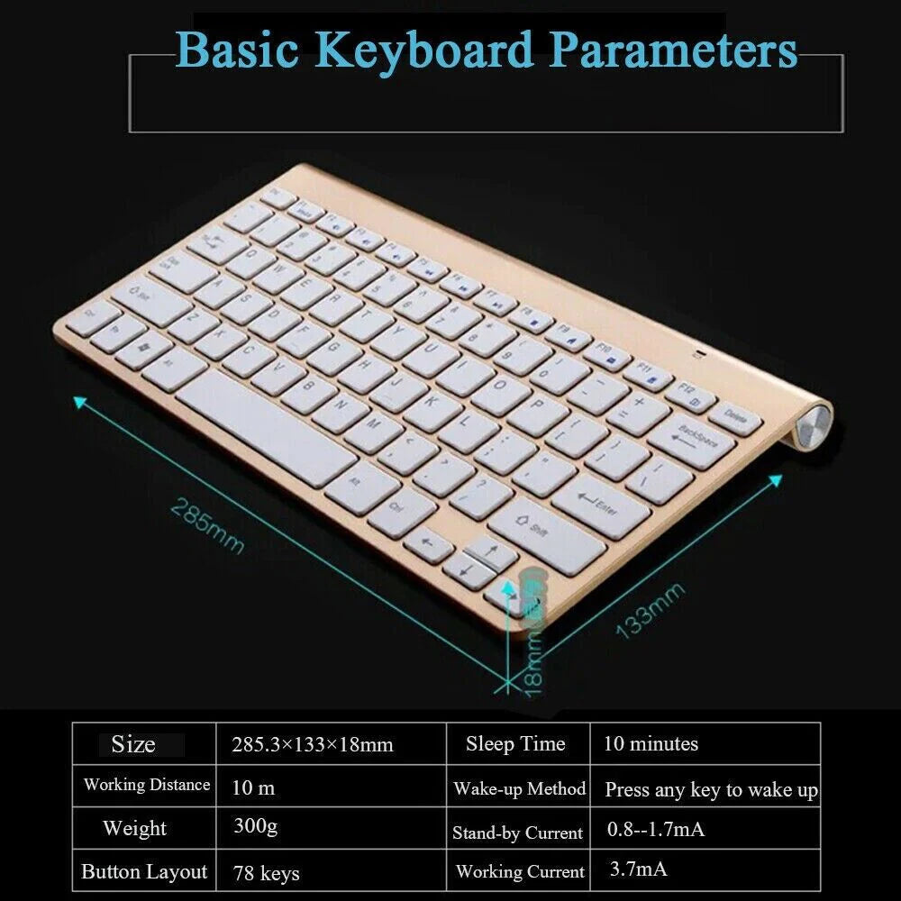 Mini Wireless Keyboard and Mouse Set, 2.4G, 78 Keys, Gold – image 3