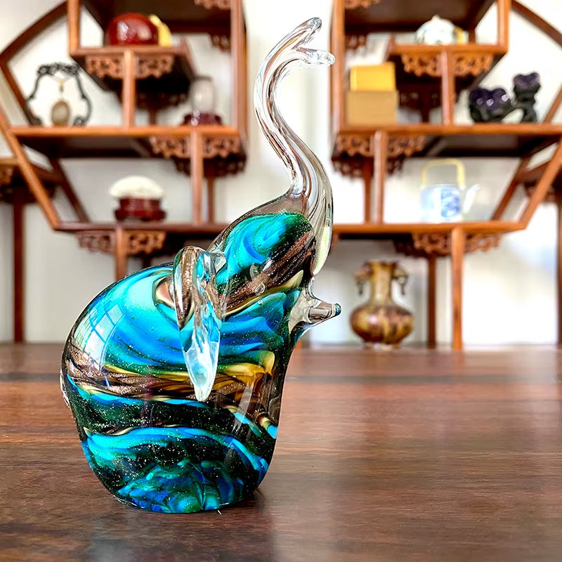 Hand Blown Glass Elephant Figurine, Crystal Table Sculpture – image 2