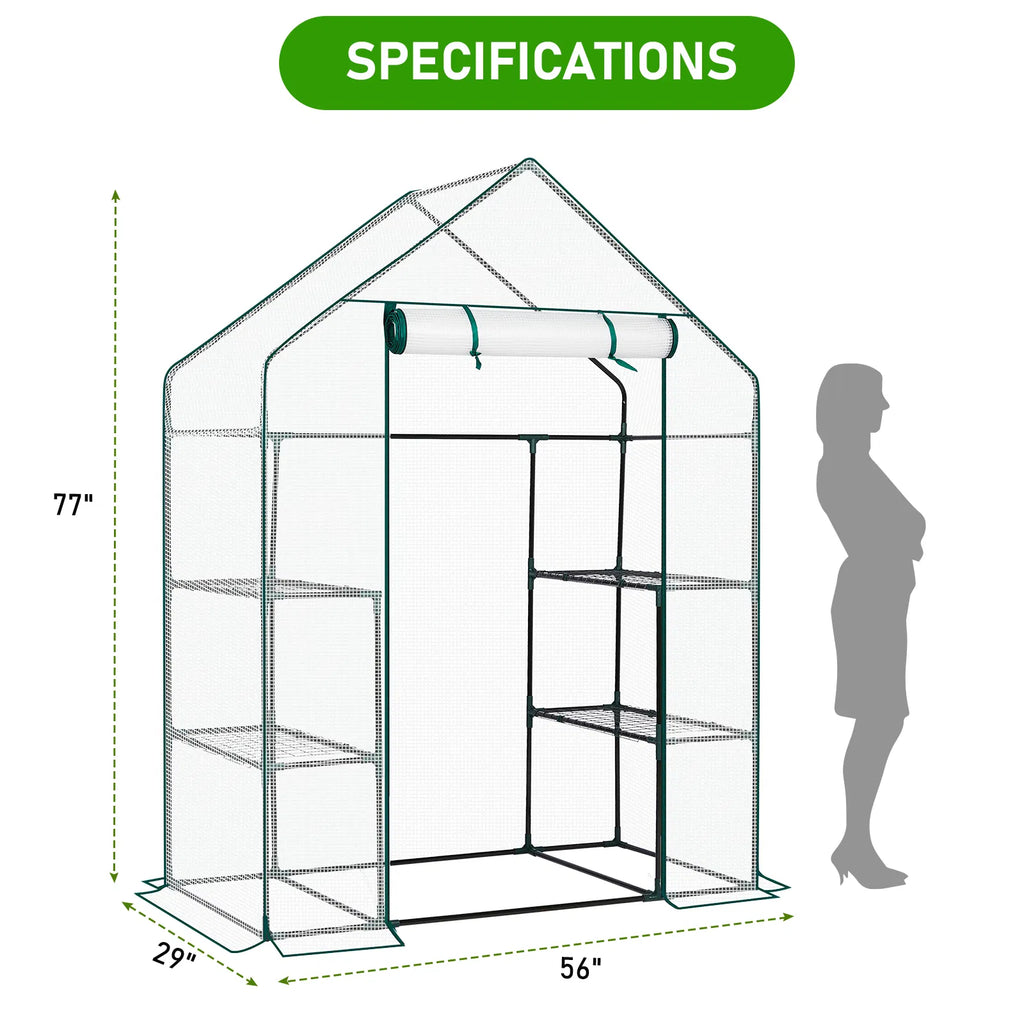 Mini Walk-In Greenhouse with PE Cover & 4 Shelves, 56x29x77 in – image 3