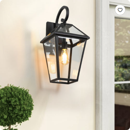 21 Inch Outdoor Wall Lantern, Black Aluminum and Clear Glass Sconce – image 2