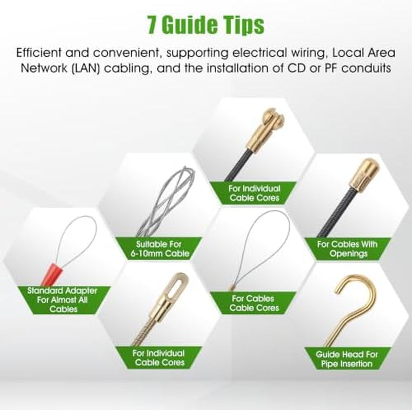Fish Tape 197 ft, 4.5 mm Wire Puller with 7 Guide Tips and Gloves – image 6