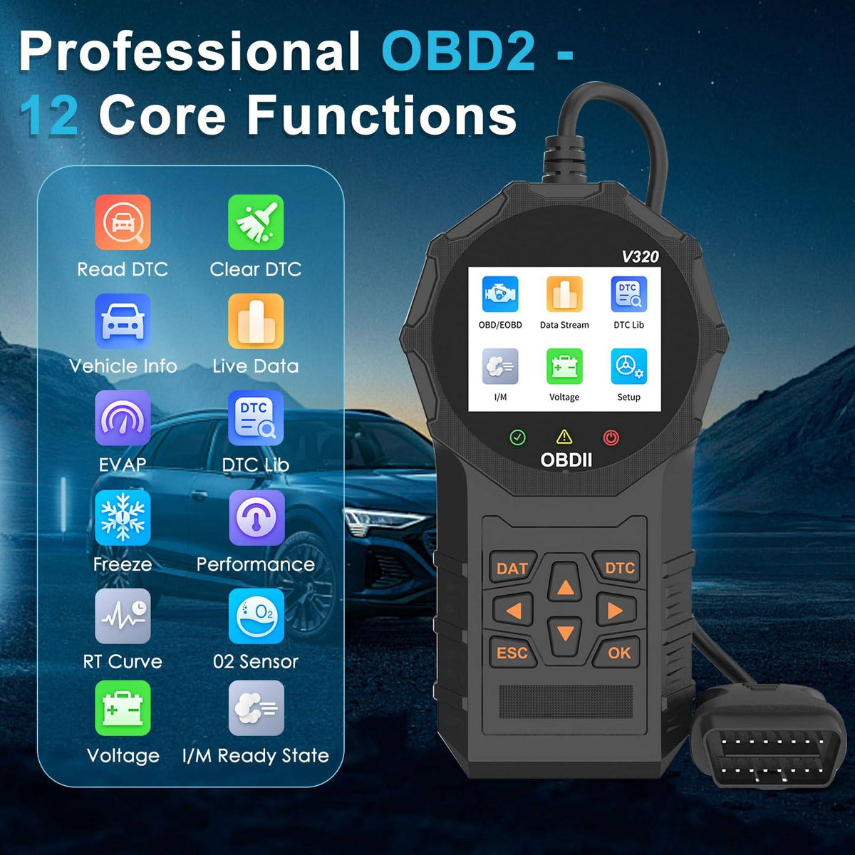 OBD2 Scanner Car Code Reader with Live Data & Battery Test