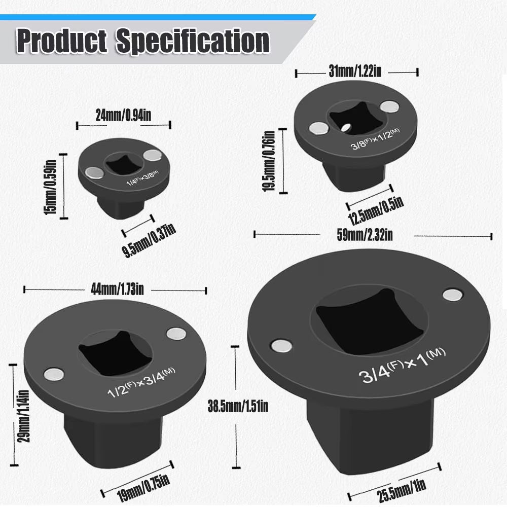 Low-Profile Impact Socket Adapter Set, 4-Piece Ratchet Drive Reducers – image 7