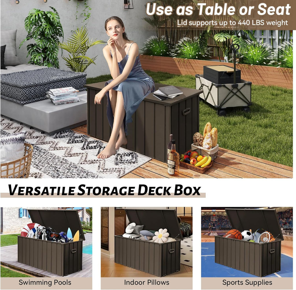190 Gallon Steel Deck Box with Lock, Wheels and Soft-Close Lid – image 5