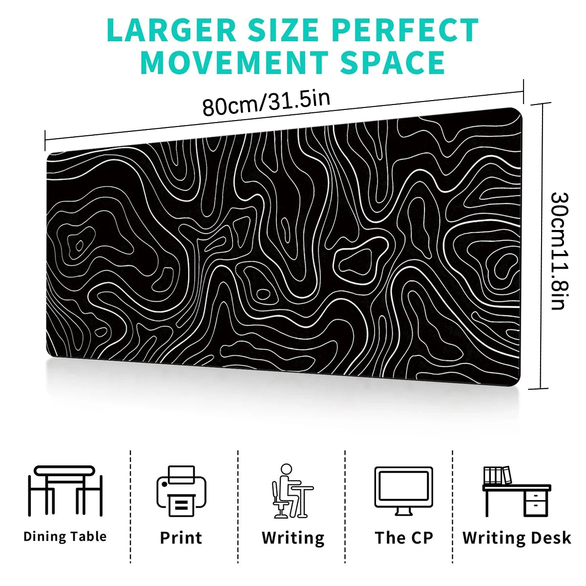 Large Topographic Desk Mat 31.5x11.8 in - Non-Slip Keyboard Mouse Pad – image 6