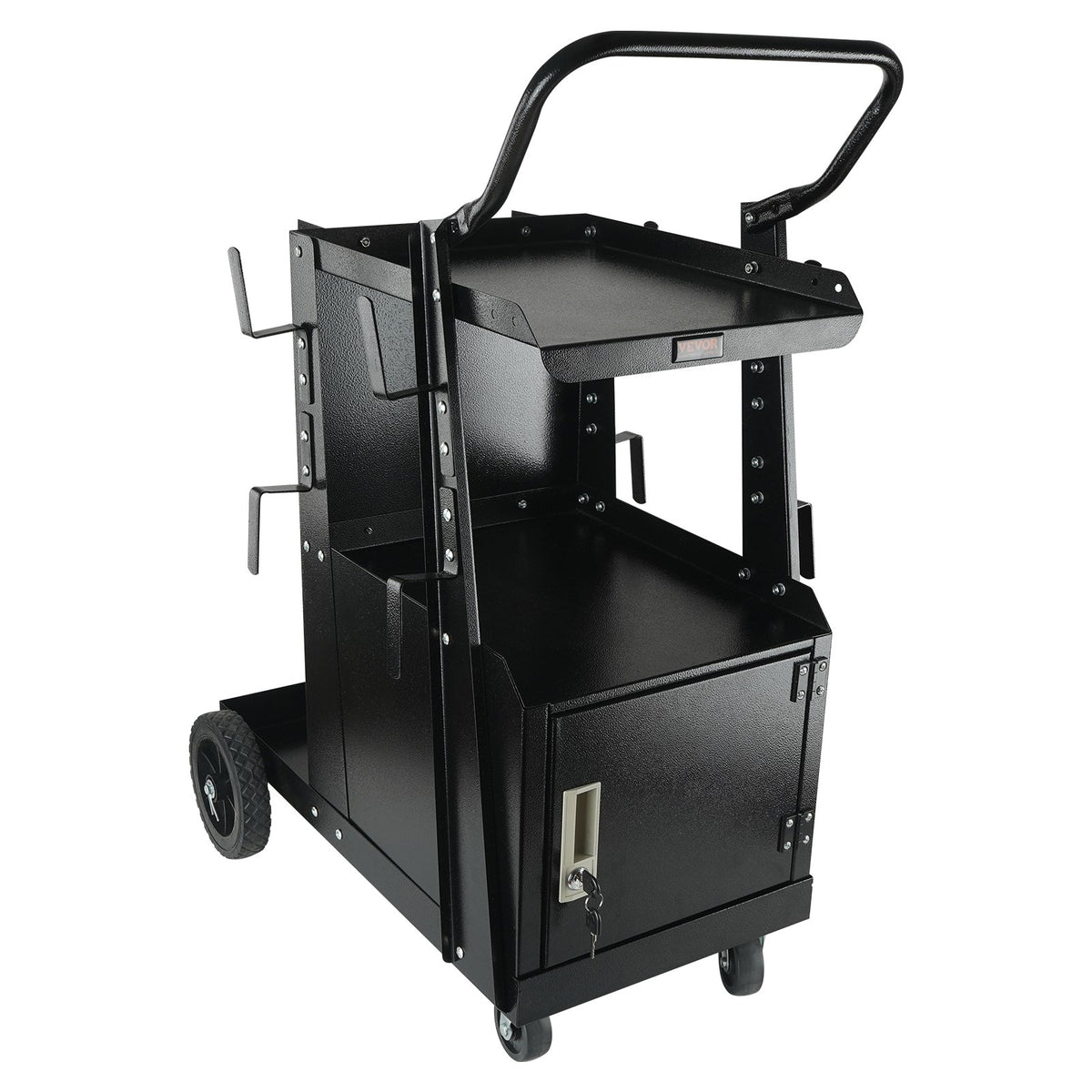 Welding Cart 2-Tier with Lockable Cabinet, 265 Lb, Swivel Wheels