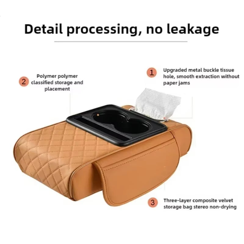 Car Armrest Cushion Riser with Storage Pockets and Tissue Holder – image 6