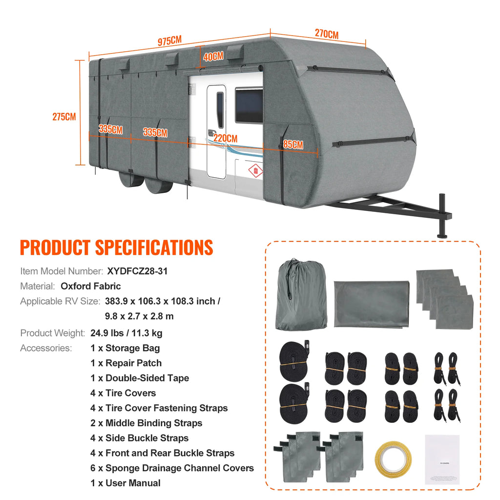 RV Cover for 28-31 ft Travel Trailers, 300D Oxford with Tire Covers – image 7