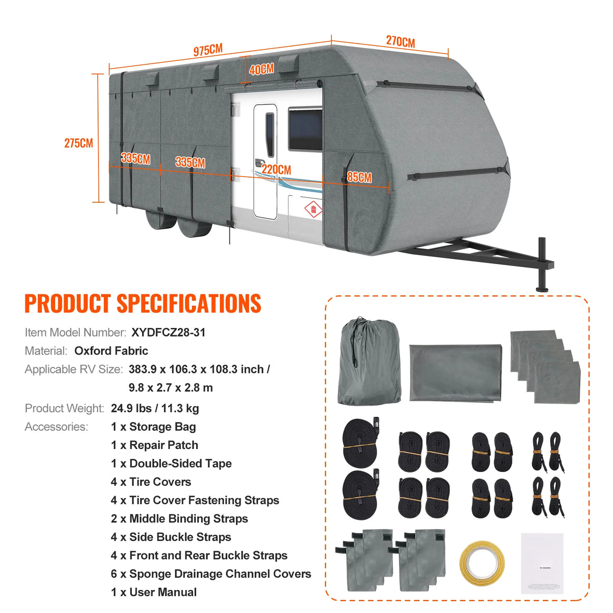 RV Cover for 28-31 ft Travel Trailers, 300D Oxford with Tire Covers – image 7