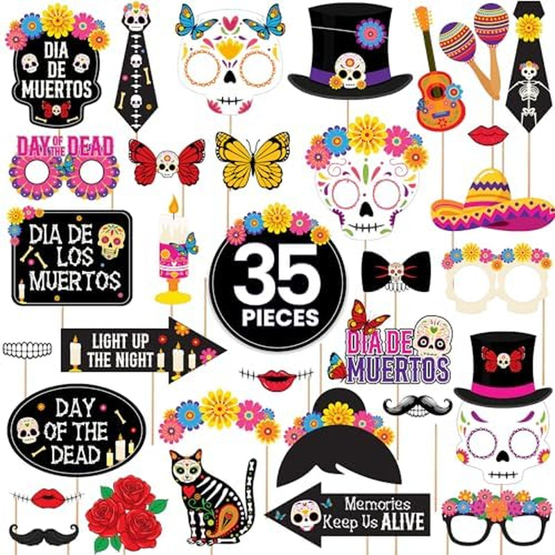 Day of the Dead Photo Booth Props – 35 Piece Halloween Set – image 3