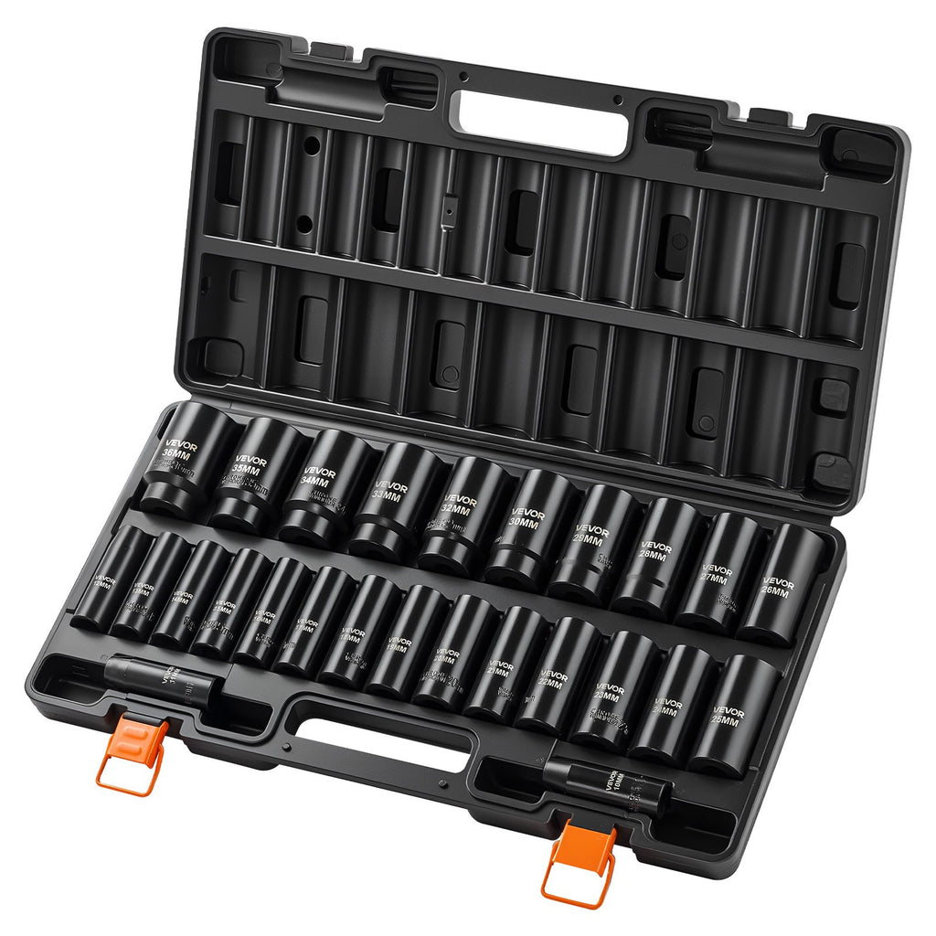 Impact Socket Set 1/2 in Drive, 26-Piece Metric 10-36mm with Case