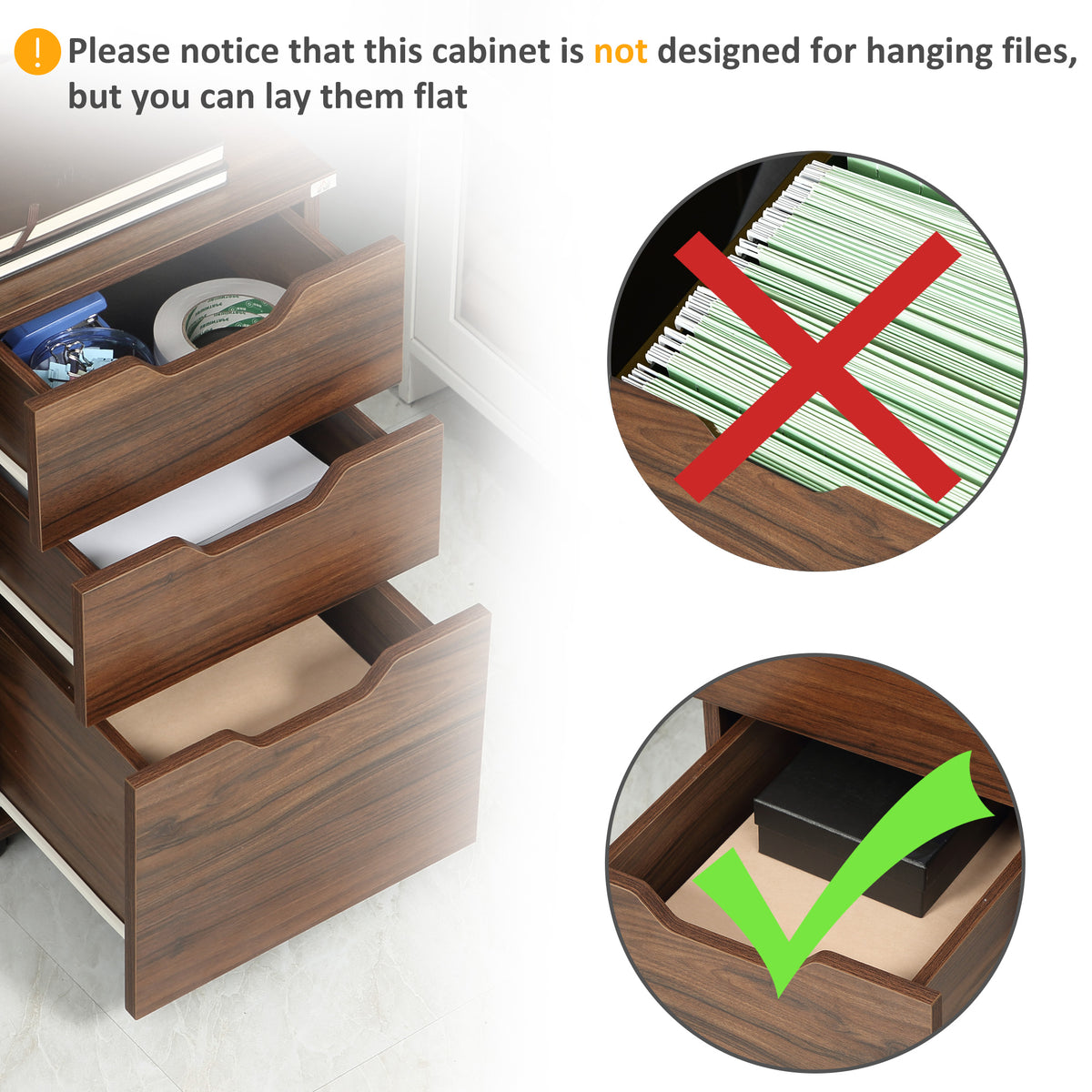 3-Drawer Rolling File Cabinet, Under Desk Printer Stand, Wood Grain – image 7