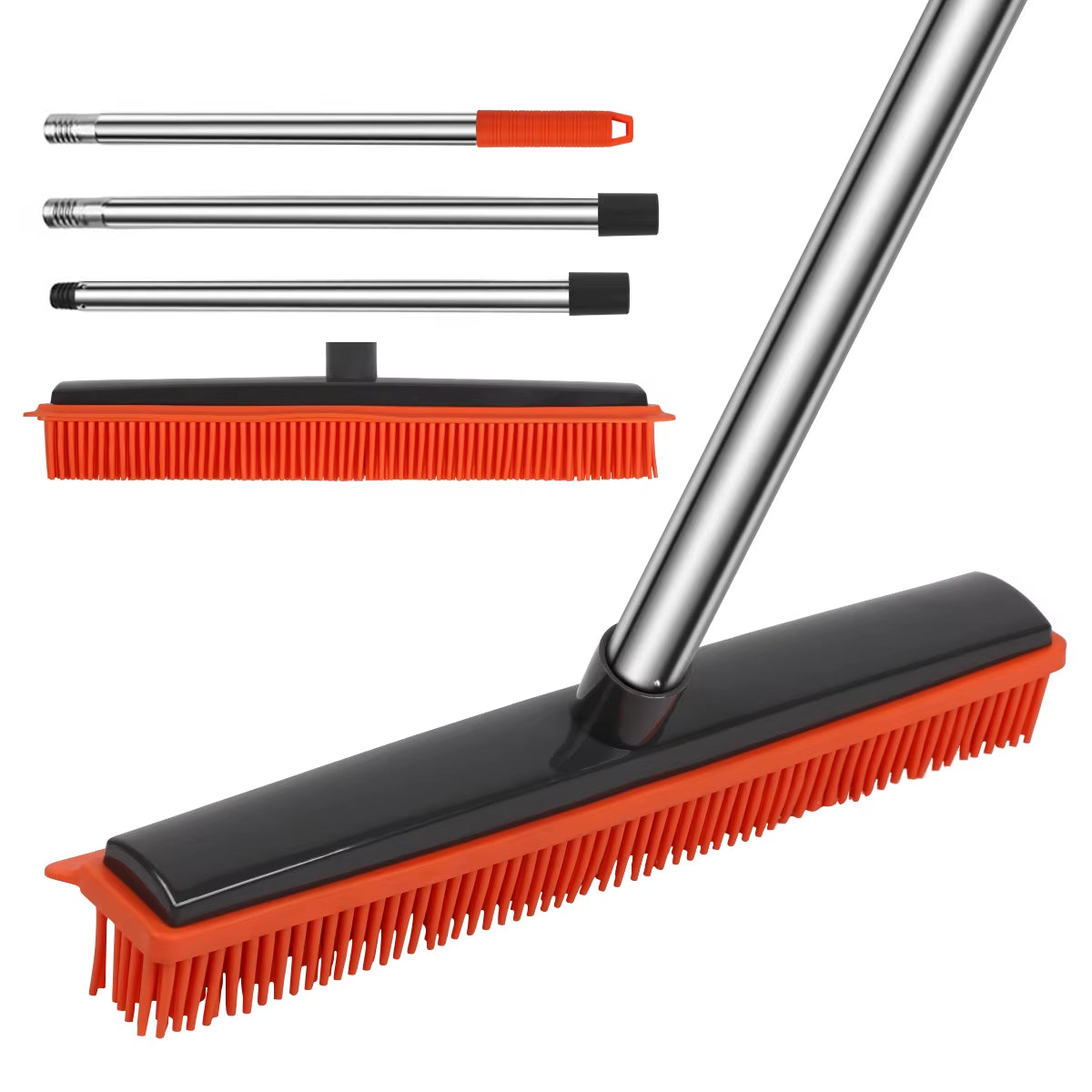 Silicone Rubber Push Broom - Pet Hair Removal Broom for Carpet, Tile & Windows