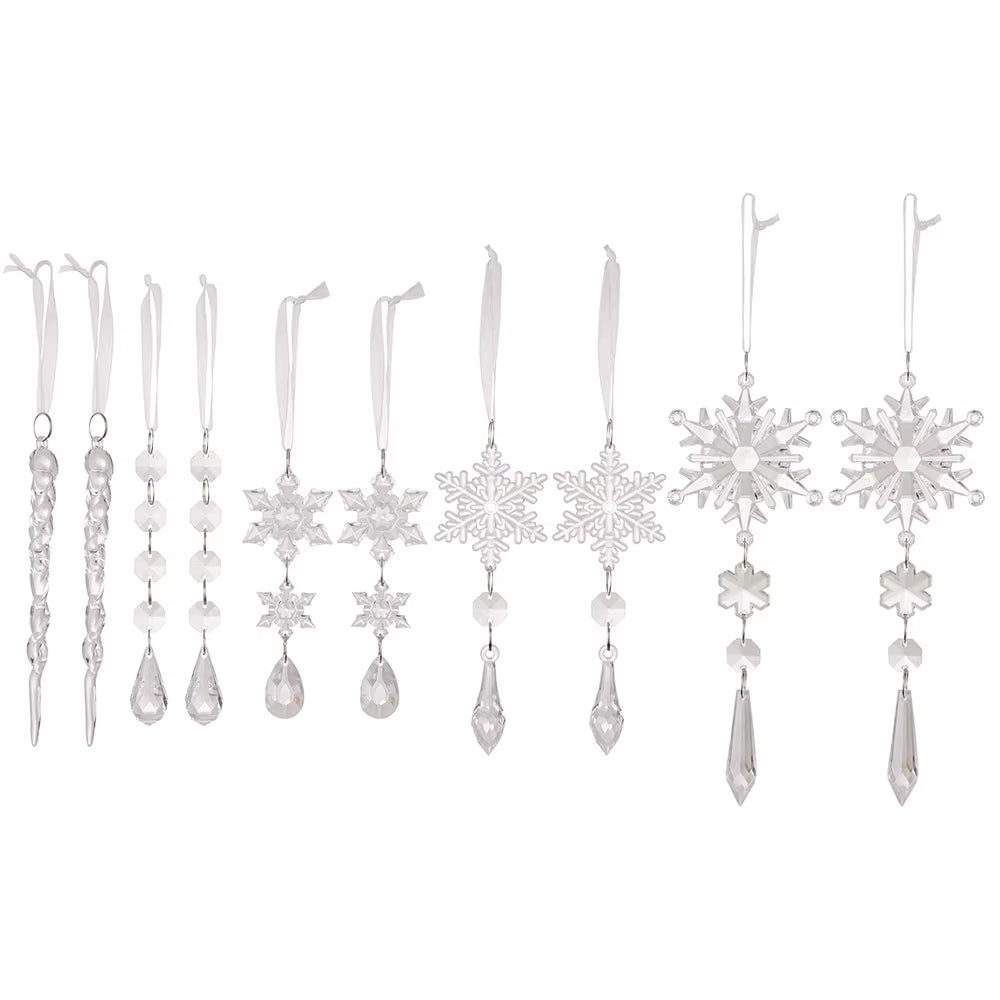 Snowflake Icicle Ornaments – 10 Pc Clear Acrylic Christmas Tree Drops