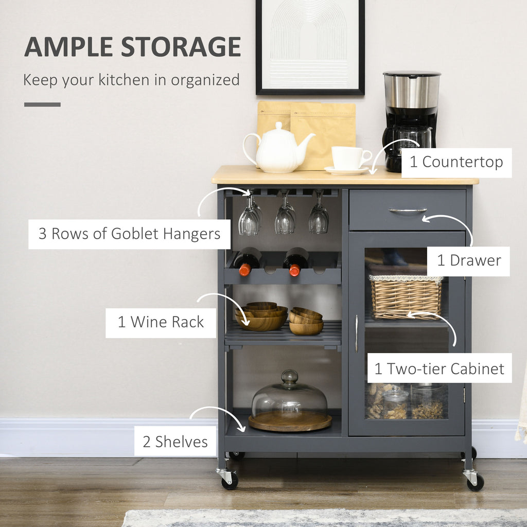 Bar Cart with Wine Rack and Stemware Holder, Rolling, Gray – image 4