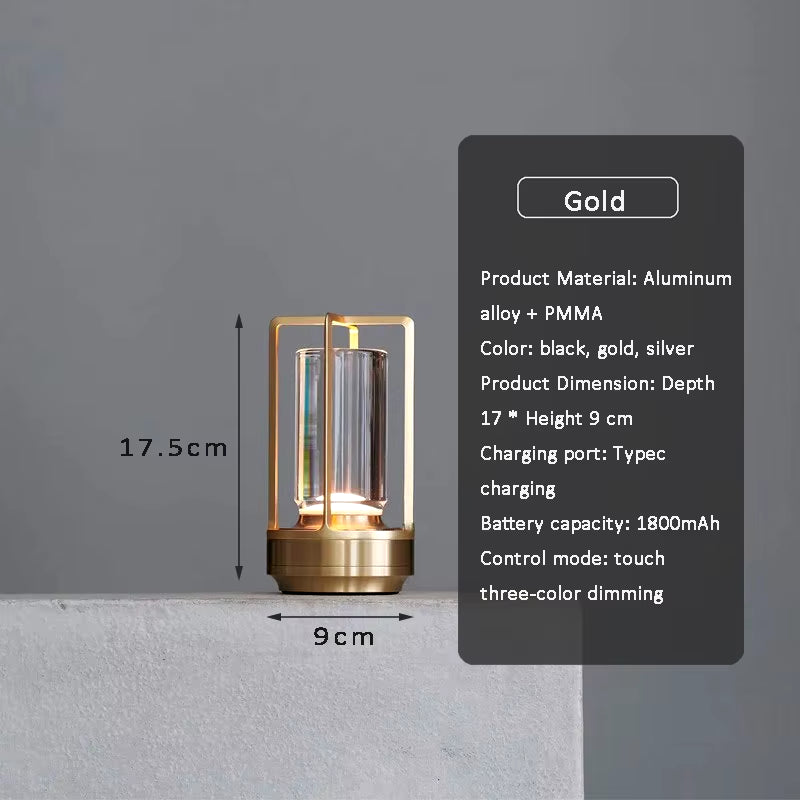 Crystal Table Lamp - Rechargeable Touch LED Lamp with Aluminum Base