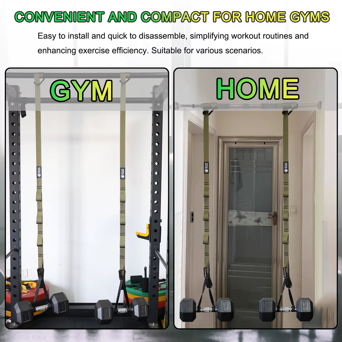 Dumbbell Spotter Straps Adjustable for Rack or Pull Up Bar, Green – image 7