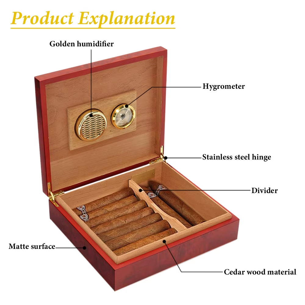 Cedar Lined Cigar Humidor Box with Hygrometer, Holds 20 Cigars – image 2
