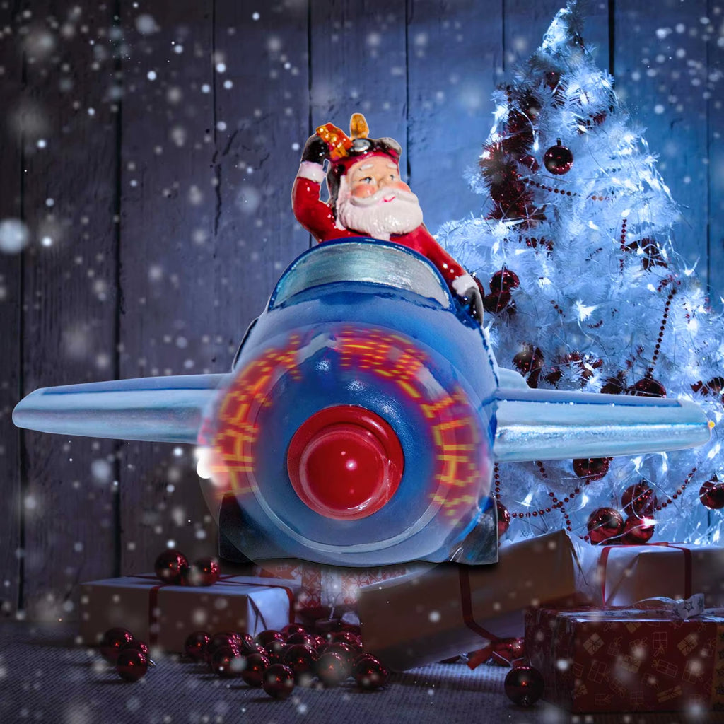 Light up Santa Airplane Merry Christmas Village Figurine