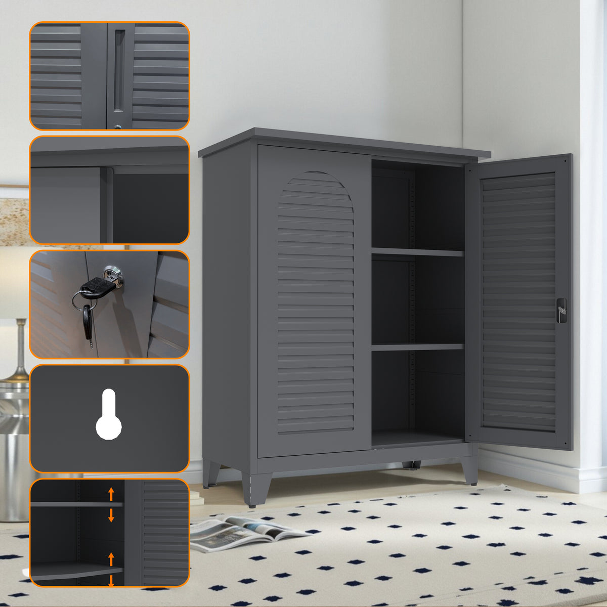 Wall Mountable Metal Tool Storage Cabinet with Pegboard, 47 Inch – image 2