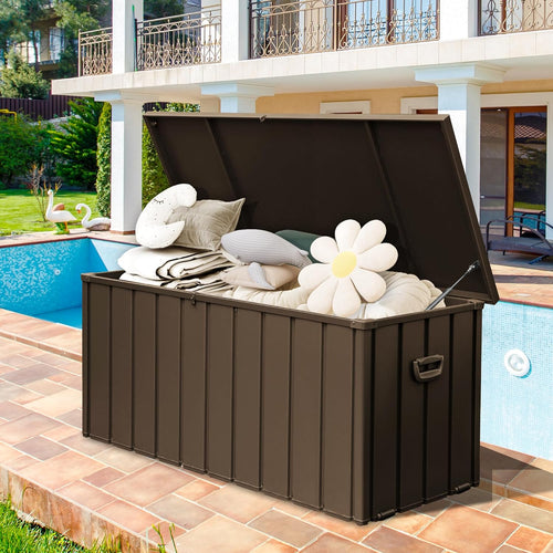 190 Gallon Steel Deck Box with Lock, Wheels and Soft-Close Lid – image 2