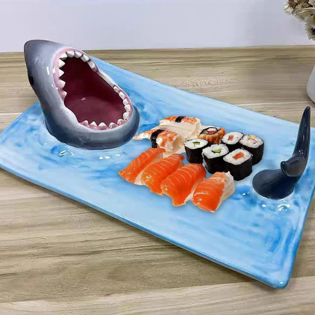 Shark Ceramic Serving Plate – Hand-Painted Sushi & Snack Platter – image 7