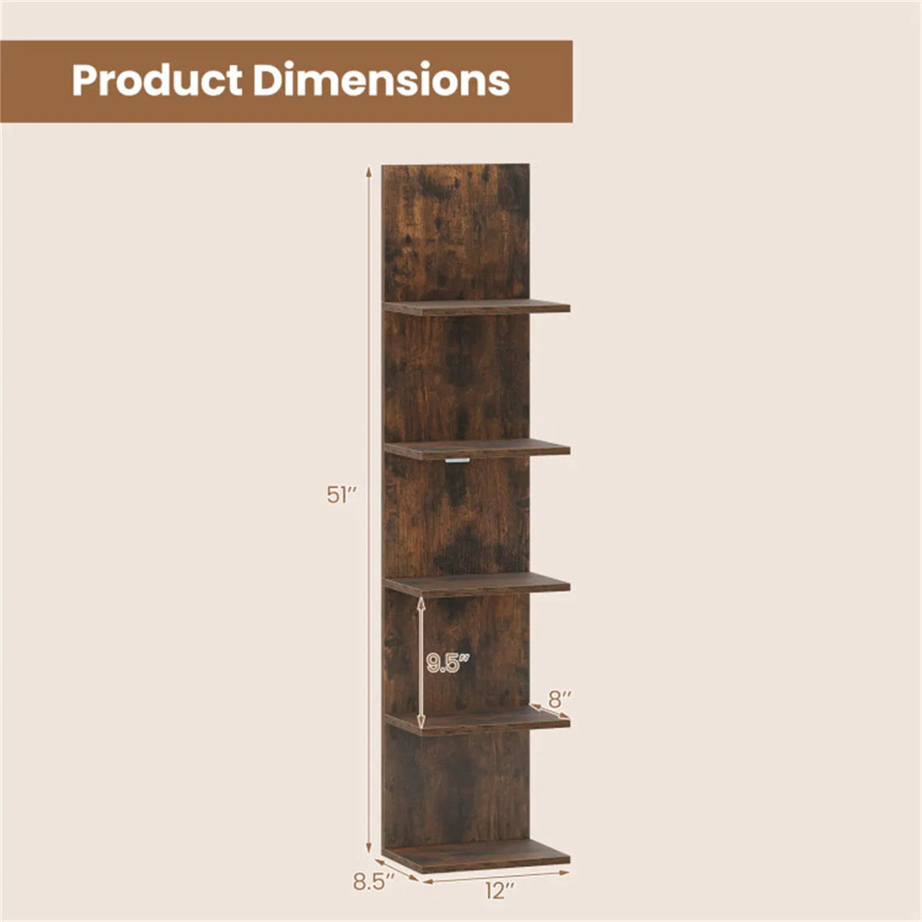 Floating Wall Shelf 5-Tier Rustic Wood Vertical Display Rack – image 6