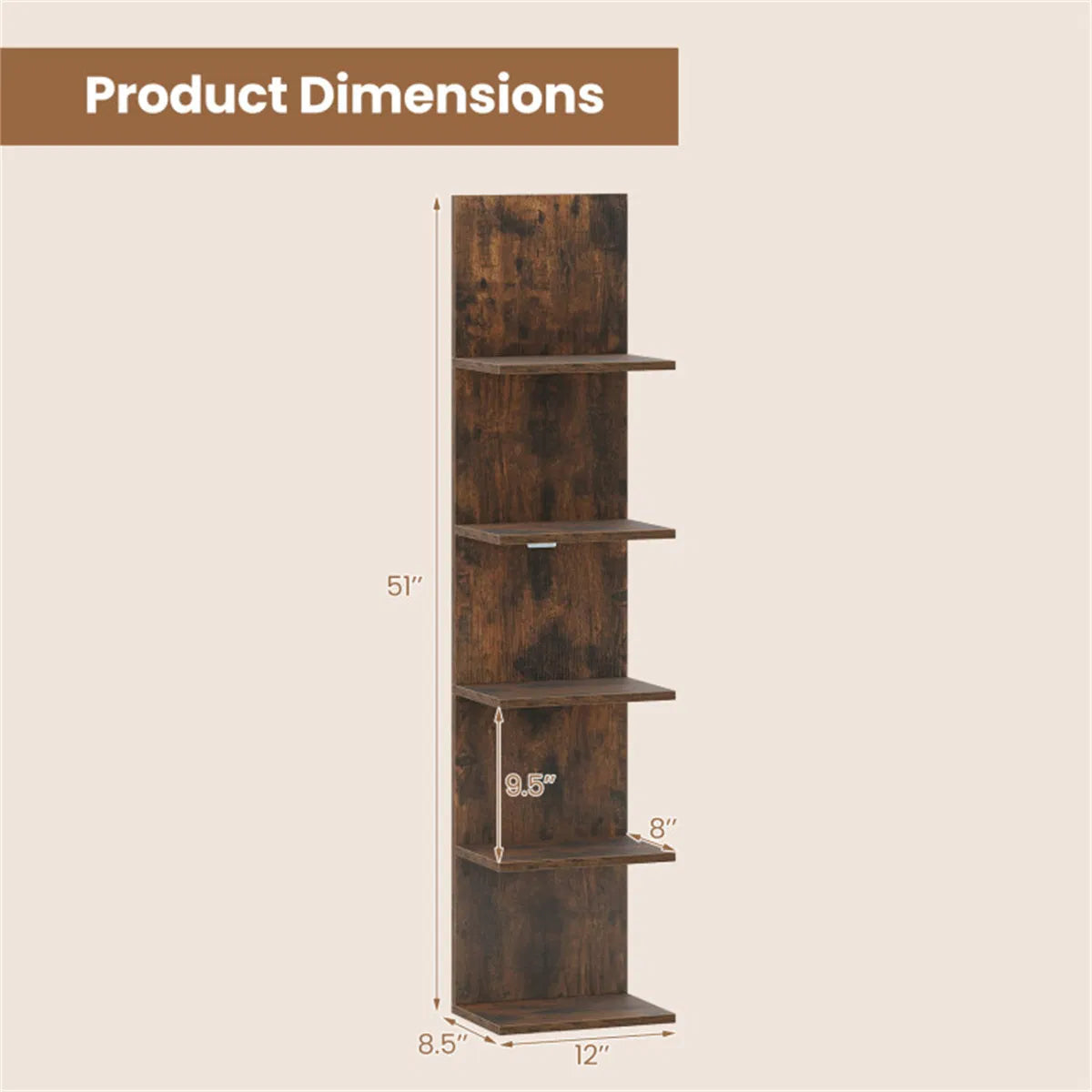Floating Wall Shelf 5-Tier Rustic Wood Vertical Display Rack – image 6