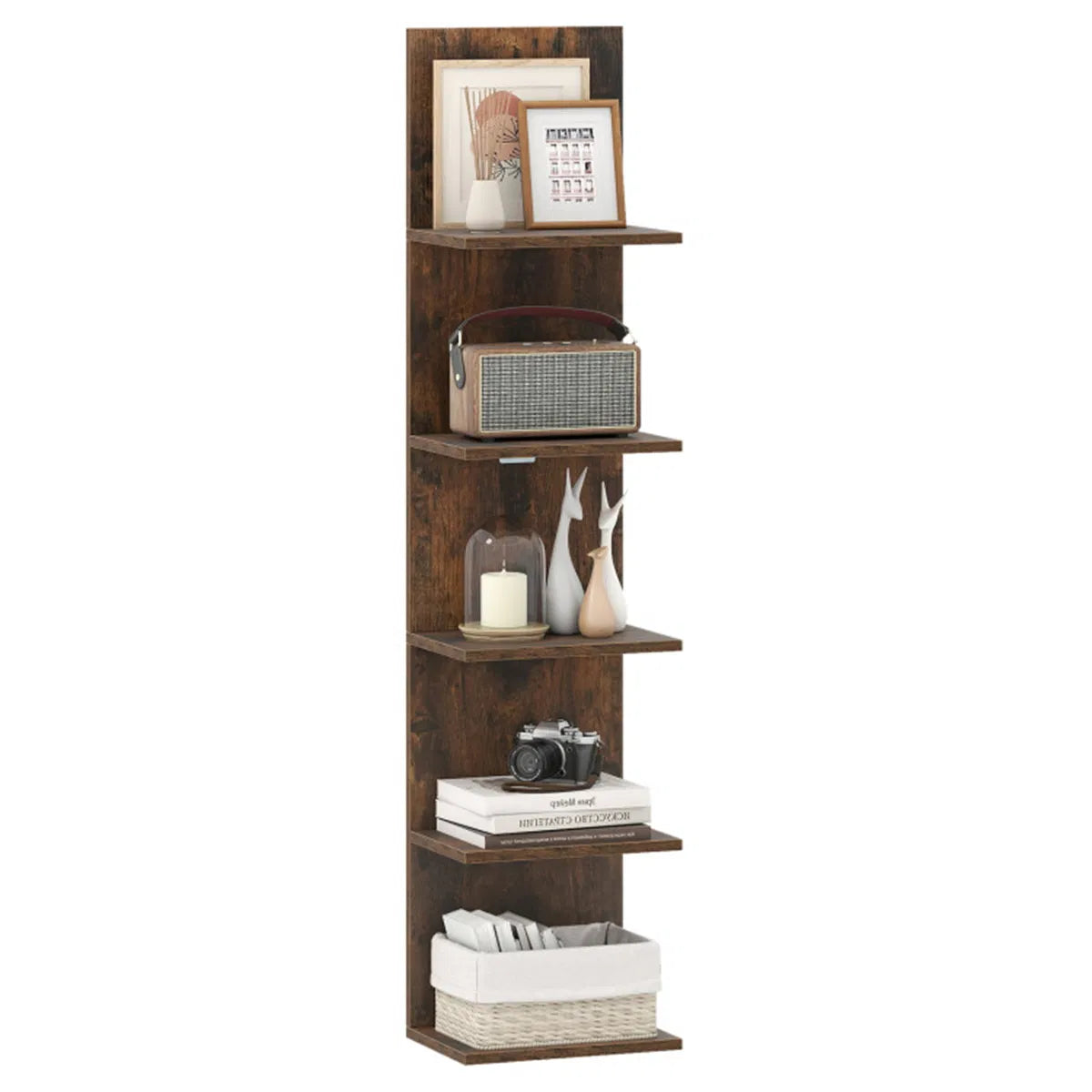 Floating Wall Shelf 5-Tier Rustic Wood Vertical Display Rack – image 4