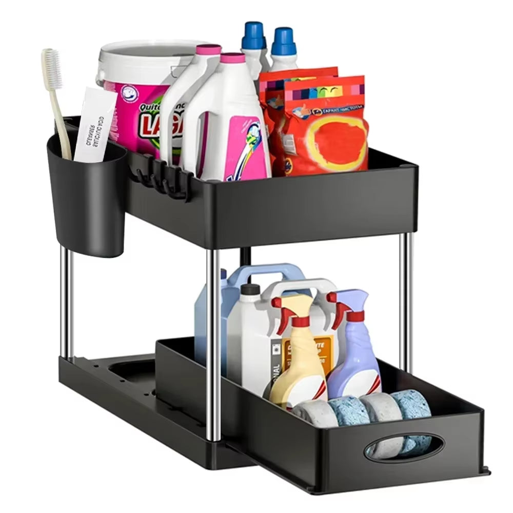Under Sink Organizer - 2 Tier Sliding Pull-Out Basket Rack – image 6