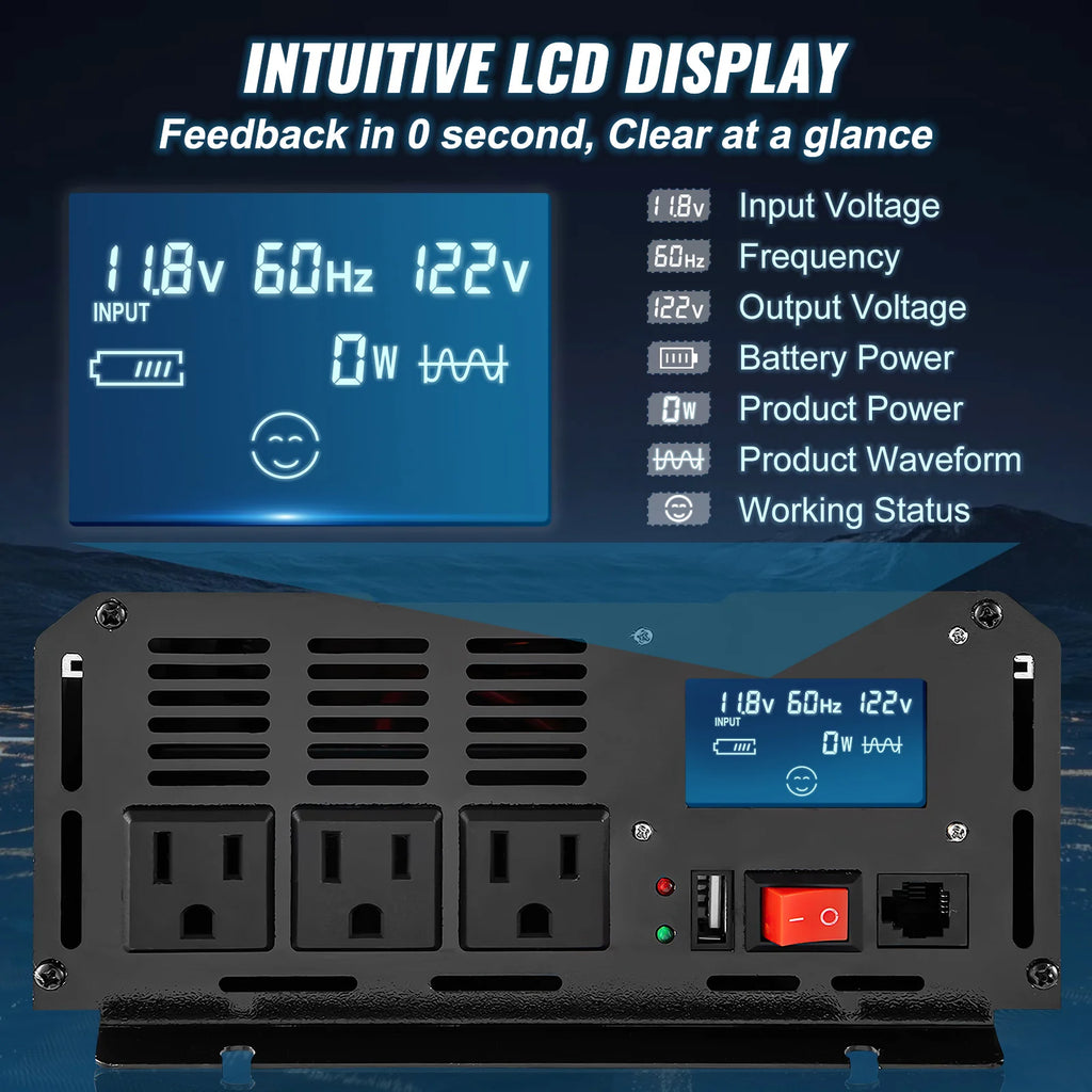 Pure Sine Wave Power Inverter 2500W – 12V DC to 120V AC with Remote – image 3