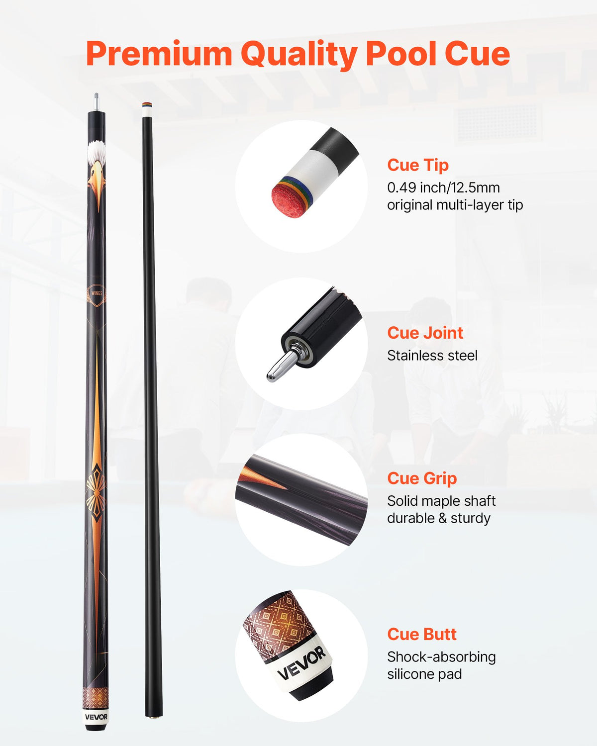 58 Inch Canadian Maple Pool Cue Stick 19 Oz With Leather Tip – image 2