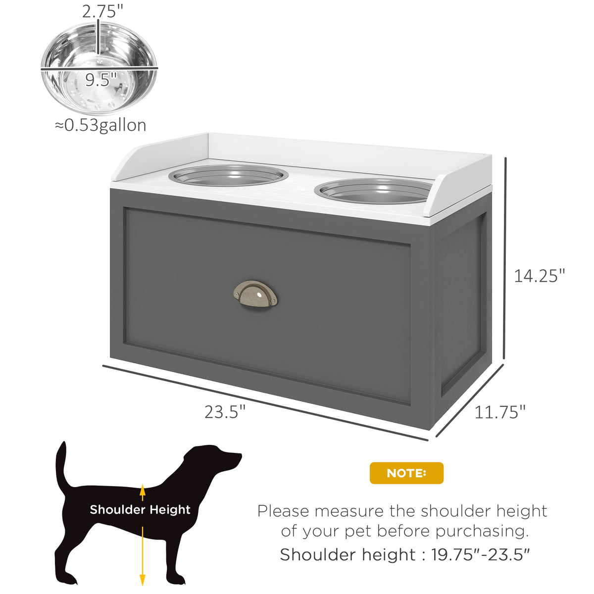 Raised Dog Feeding Station with 21L Food Storage Gray