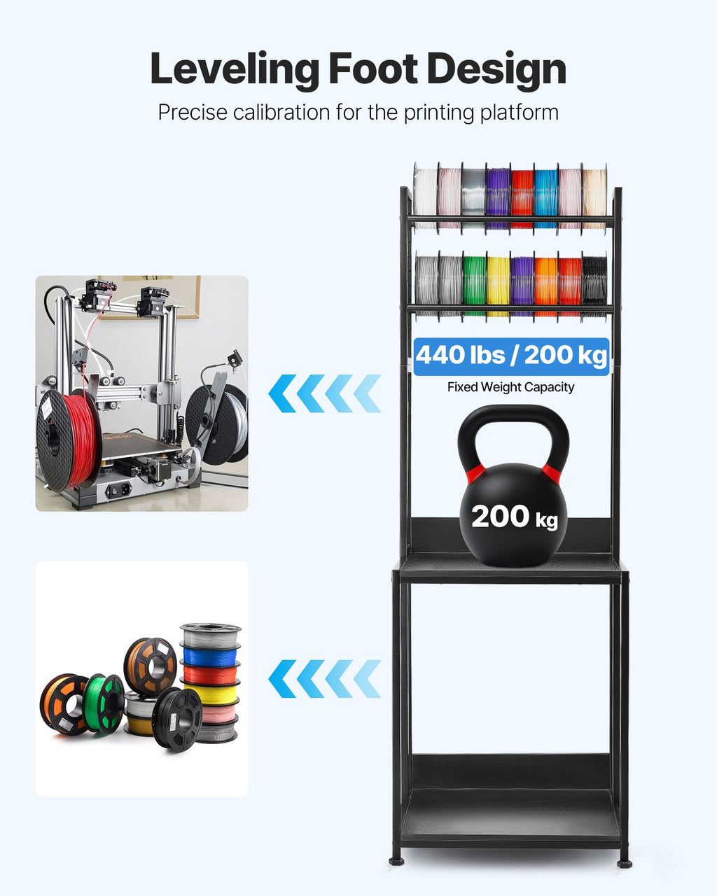 4-Tier 3D Printer Stand with Filament Storage Rack and Wheels – image 4