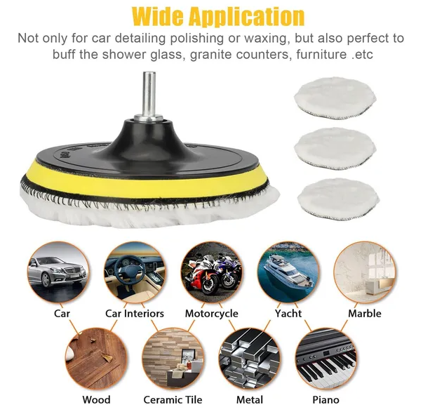 Wool Buffing Pad Kit – 5 Pc 6 in Polishing Pads with Drill Adapter – image 3
