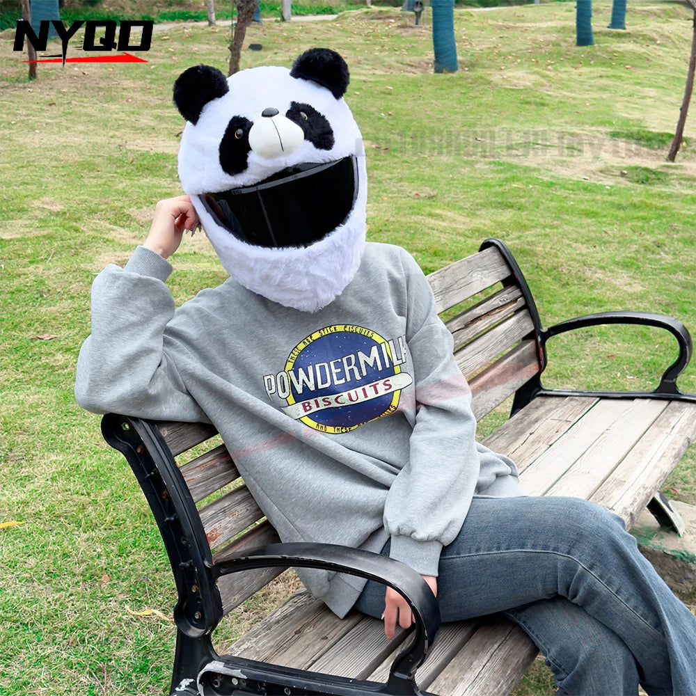 Plush Helmet Cover – Cute Cartoon Panda Motorcycle Helmet Cap – image 4