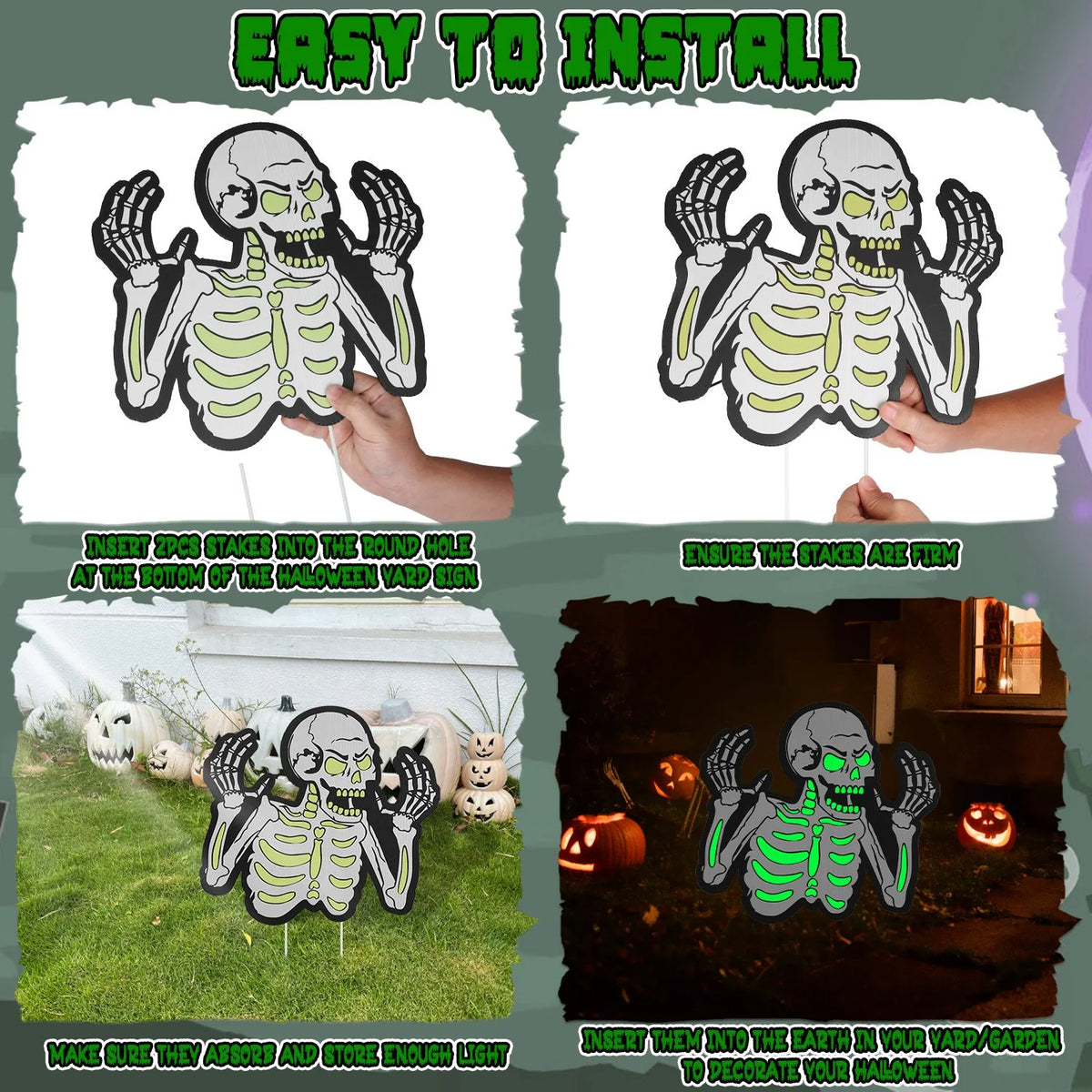 Halloween Yard Signs Glow in the Dark, 6-Piece Skeleton Set – image 5