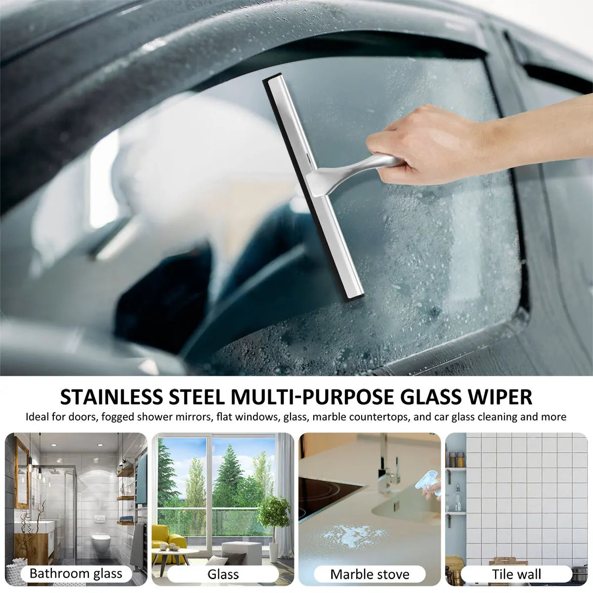 Shower Squeegee - Stainless Steel with Suction Cup Holder – image 5