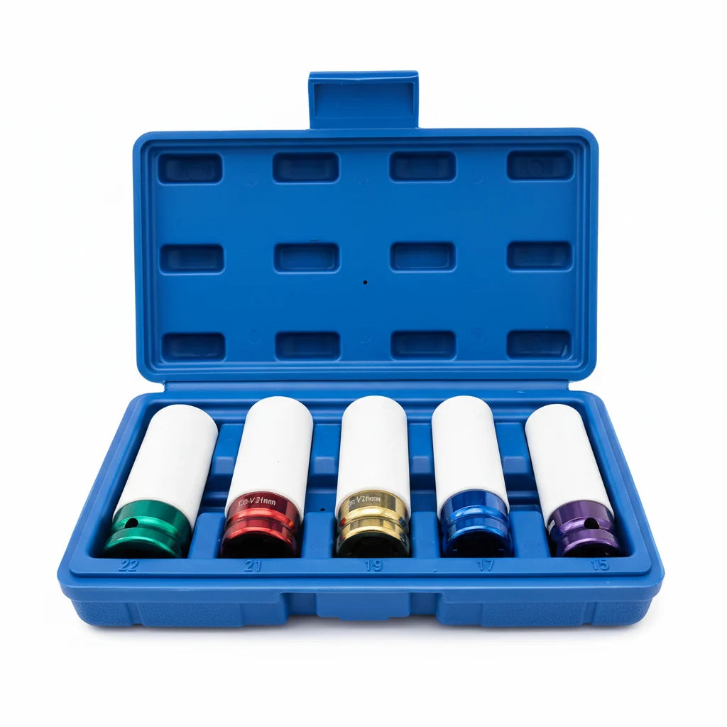 Lug Nut Socket Set 5 Pcs – Thin-Wall 1/2 in Drive, 15–22 mm – image 2