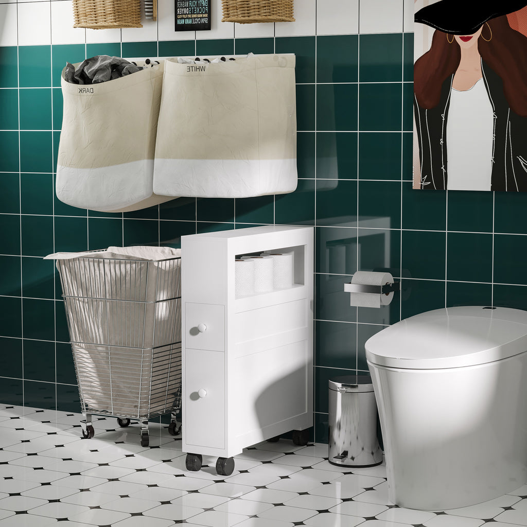 Narrow Rolling Bathroom Storage Cabinet 6.25 in Wide, White – image 2