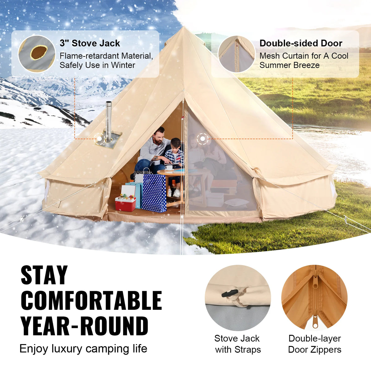 Canvas Bell Tent 16.4 ft, 4-Season Yurt Tent with Stove Jack – image 3