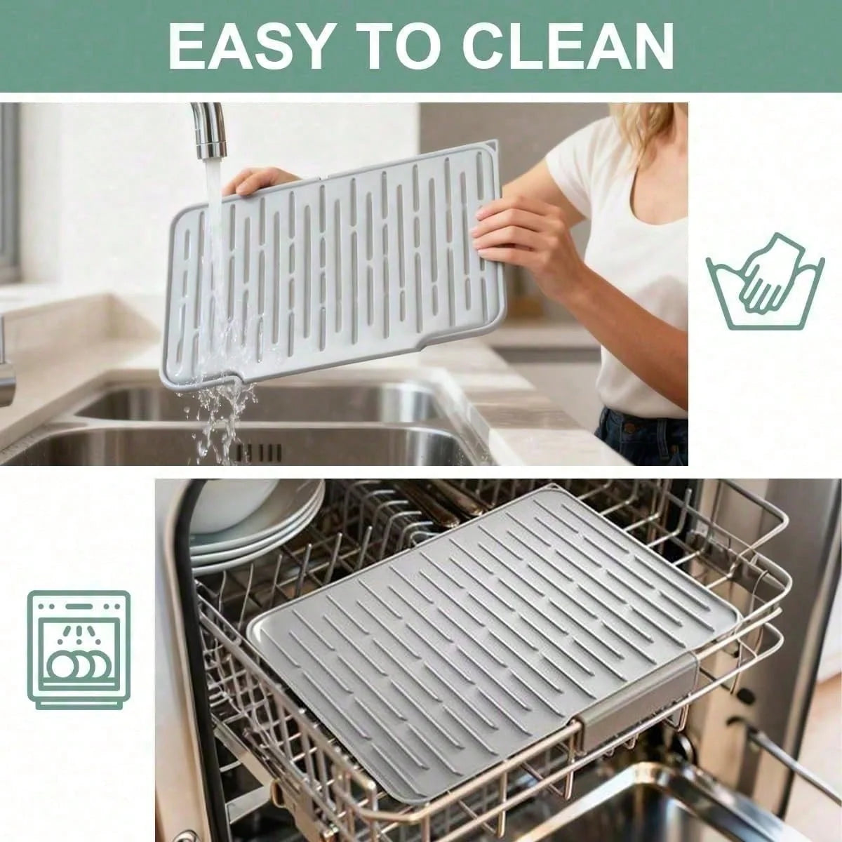Silicone Dish Drying Mat, Large Non-Slip Heat-Resistant Sink Mat – image 8