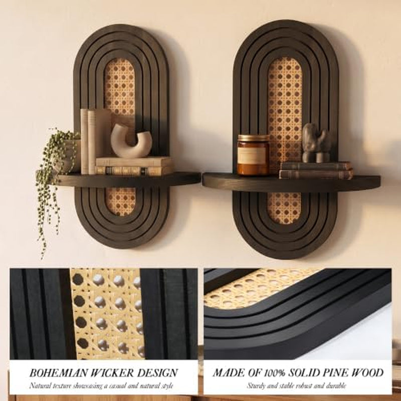 Rattan Floating Shelves Set of 2, Boho Arched Wall Plant Shelf – image 4